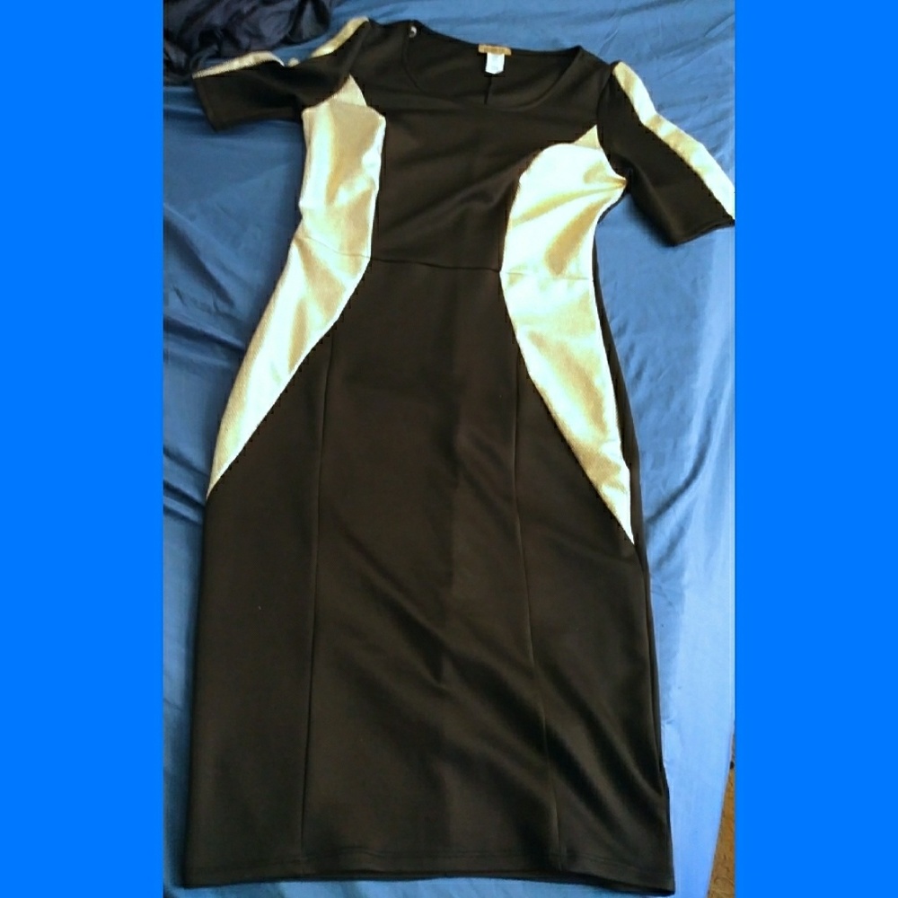 Janette Plus black and metallic gold Dress